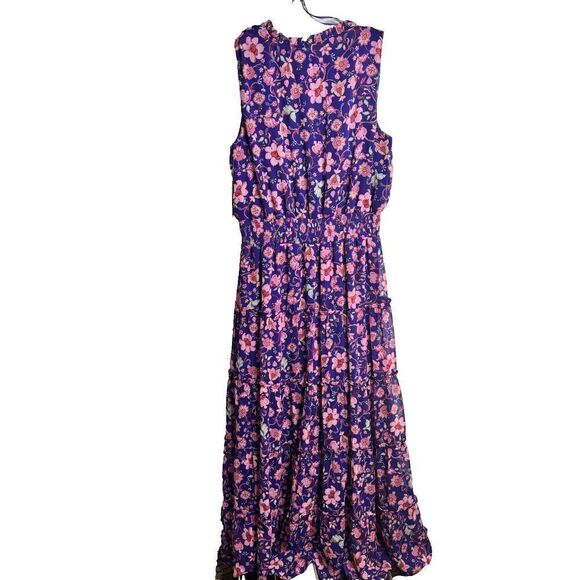 NWT MSK Womens Sleeveless V-Neck Smocked Tiered Maxi Dress Blue Floral Medium - Picture 4 of 11